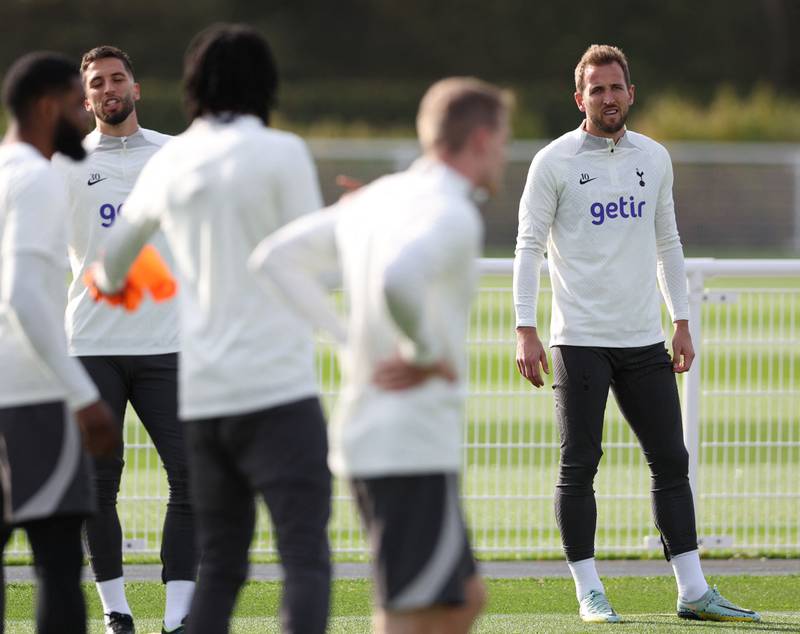 Spurs striker Harry Kane at the club's training ground in North London ahead of the match against Marseille in France. AFP