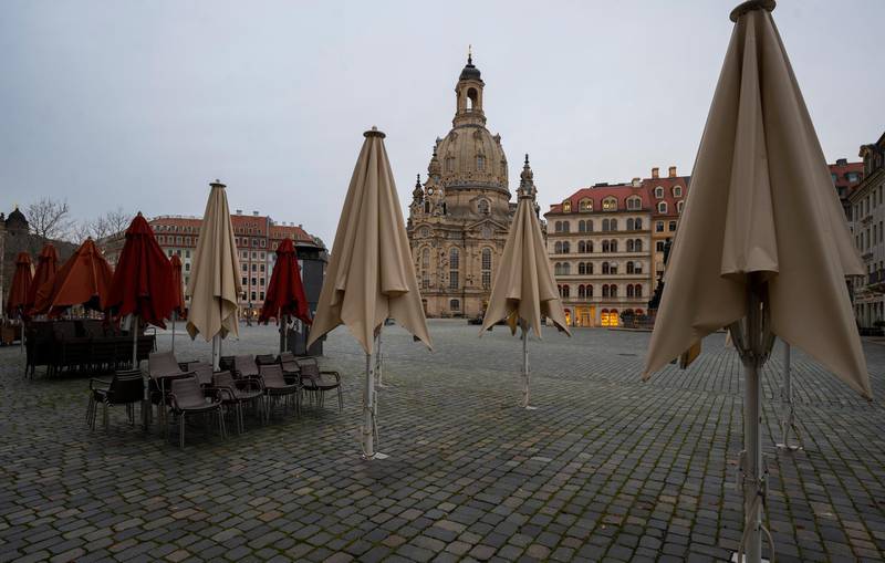 The Neumarkt square in front of Frauenkirche is pictured nearly empty in Dresden, Germany. Getty Images