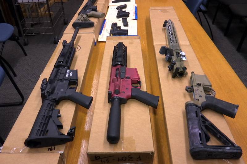 Ghost guns on display at the headquarters of the San Francisco Police Department. US Justice Department statistics show that nearly 24,000 such weapons were recovered at crime scenes and reported to the government from 2016 to 2020. Photo: AP
