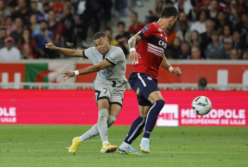 Kylian Mbappe scores PSG's seventh goal. Reuters