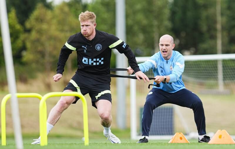 Manchester City's Kevin De Bruyne trains for the 2-2-23 season. Getty