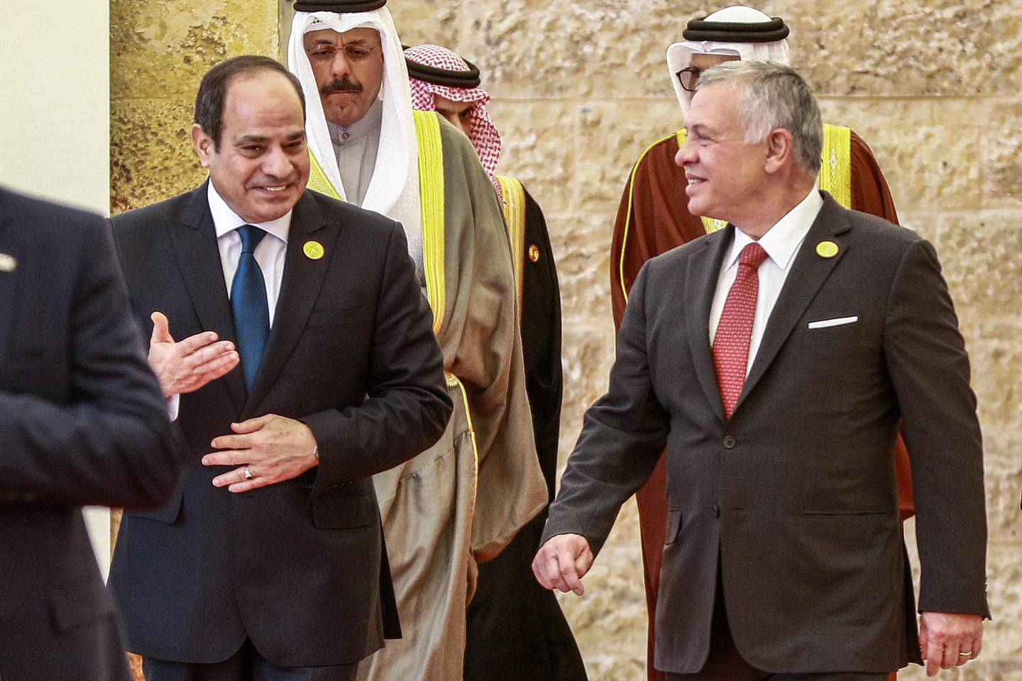 Jordan's King Abdullah II, right, with Egypt's President Abdel Fattah El Sisi at the conference. AFP