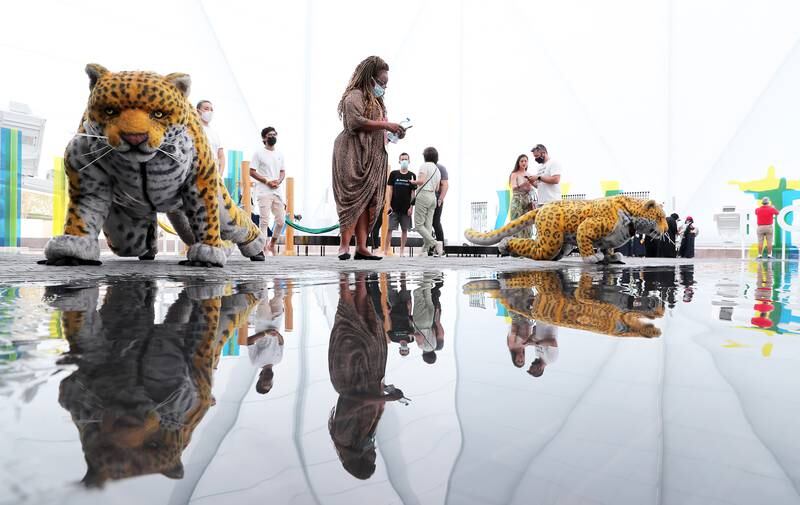 Cheetah mascots at the Brazil Pavilion at Expo 2020 Dubai. Photos by Pawan Singh / The National