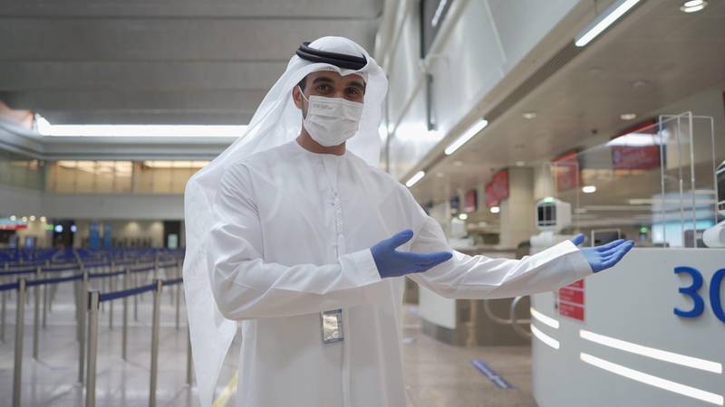 A Dubai airport official stands by the arrival counters at Terminal 1 as it opens for the first time in 15 months. All photos courtesy of Dubai AIrports