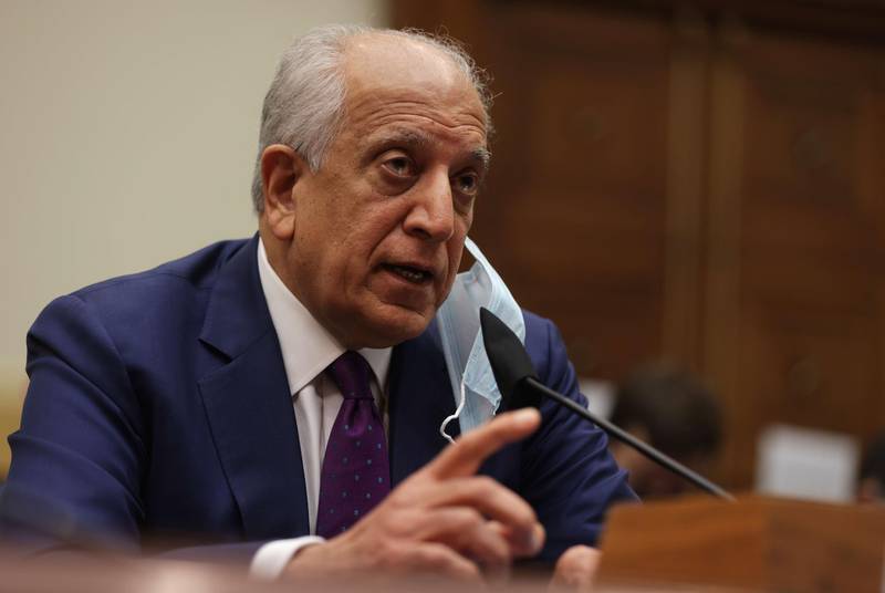 WASHINGTON, DC - MAY 18: Special Representative on Afghanistan Reconciliation Zalmay Khalilzad testifies during a hearing before the House Committee on Foreign Affairs at Rayburn House Office Building May 18, 2021 on Capitol Hill in Washington, DC. The committee held a hearing on “The U.S.-Afghanistan Relationship Following the Military Withdrawal.”   Alex Wong/Getty Images/AFP
== FOR NEWSPAPERS, INTERNET, TELCOS & TELEVISION USE ONLY ==
