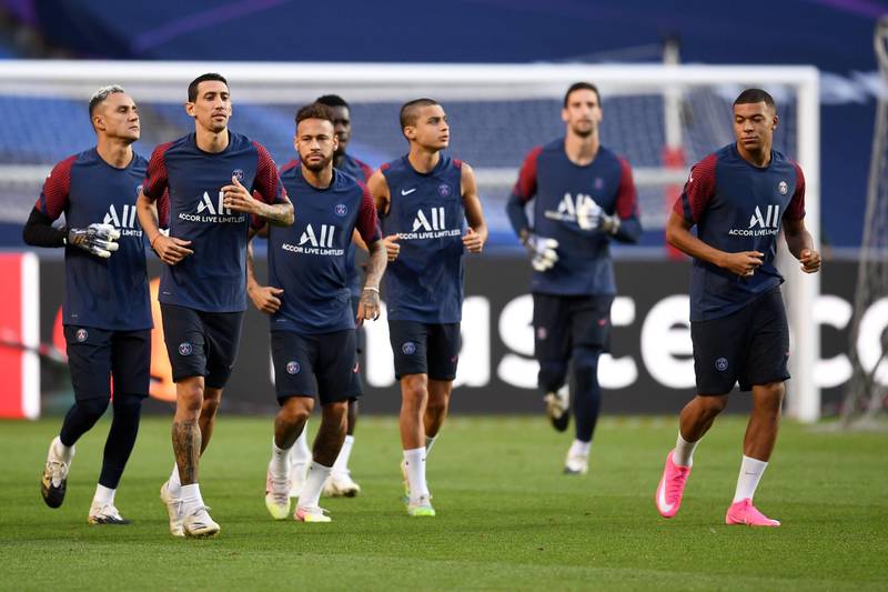 LISBON, PORTUGAL - AUGUST 22: <<enter caption here>> during a training session ahead of their UEFA Champions League Final match against Bayern Munich at Estadio do Sport Lisboa e Benfica on August 22, 2020 in Lisbon, Portugal. (Photo by David Ramos/Getty Images)
