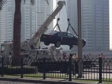 Car drives 500m down Dubai Tram tracks