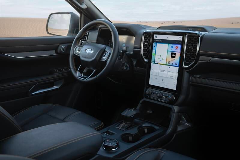 The touchscreen displays drive modes, steering angle, vehicle pitch and roll angles for off-road situations. Photo: Damien Reid