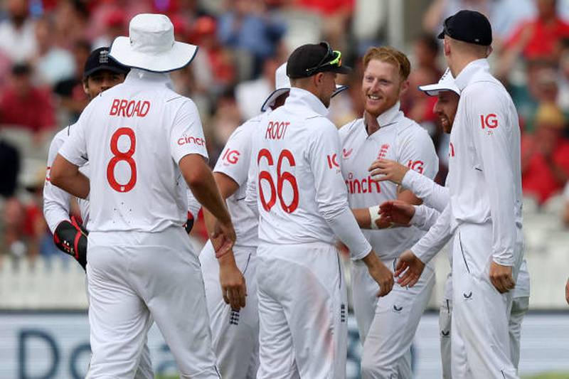 England's captain Ben Stokes celebrates after taking the wicket of South Africa's Sarel Erwee during day two of the first Test at Lord's on Thursday, August 18, 2022. AFP