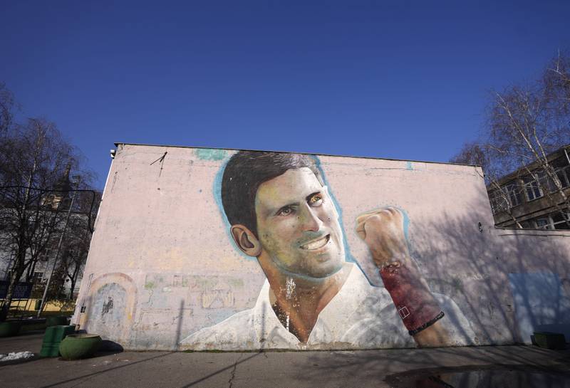 A mural depicting Serbian tennis player Novak Djokovic on a wall in Belgrade, Serbia. AP Photo