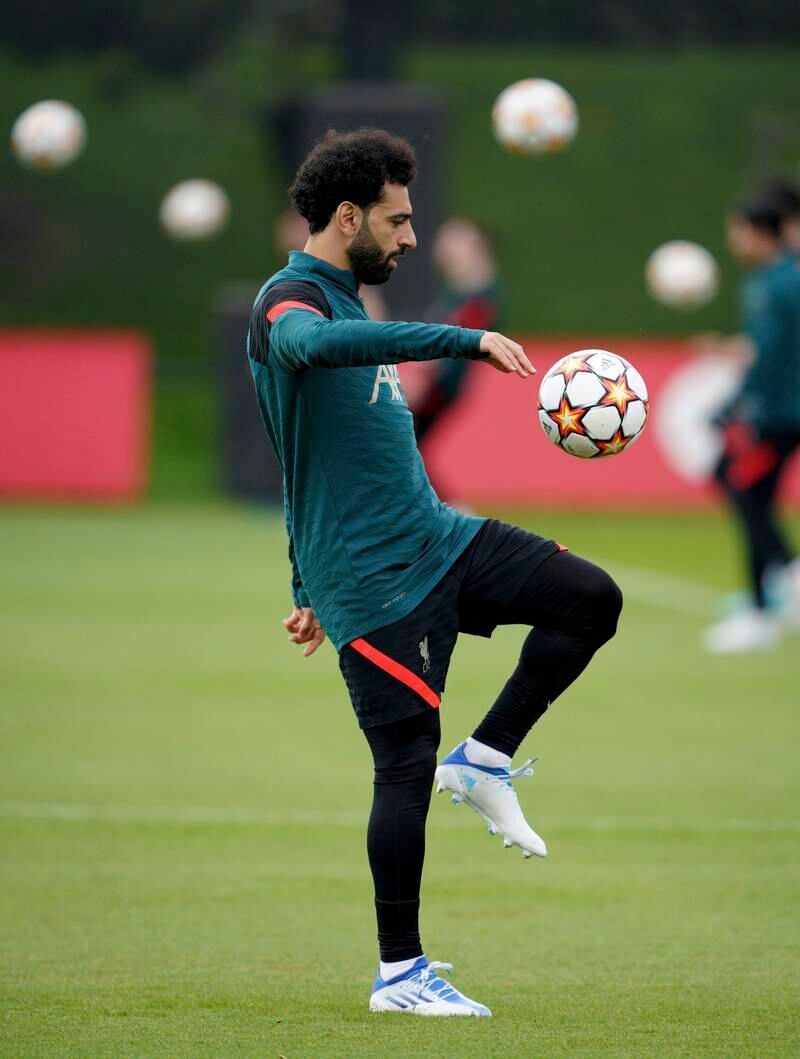 Mohamed Salah trains for Wednesday's Champions League match against Villarreal. AP