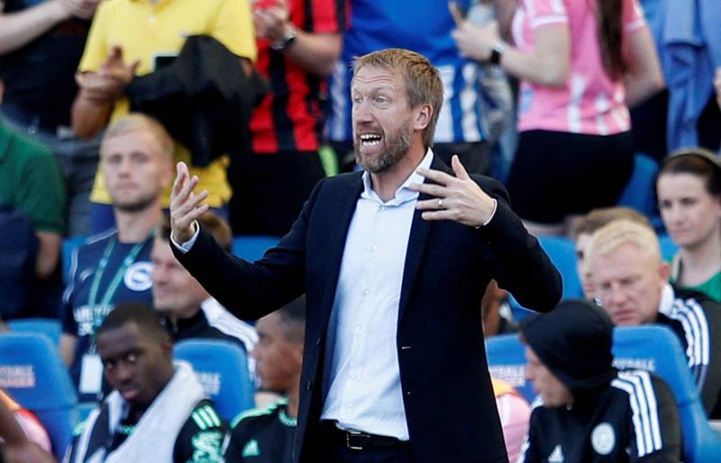 Graham Potter during his final game as Brighton manager - a 5-2 thrashing of Leicester City on Sunday, September 4, 2022. Reuters