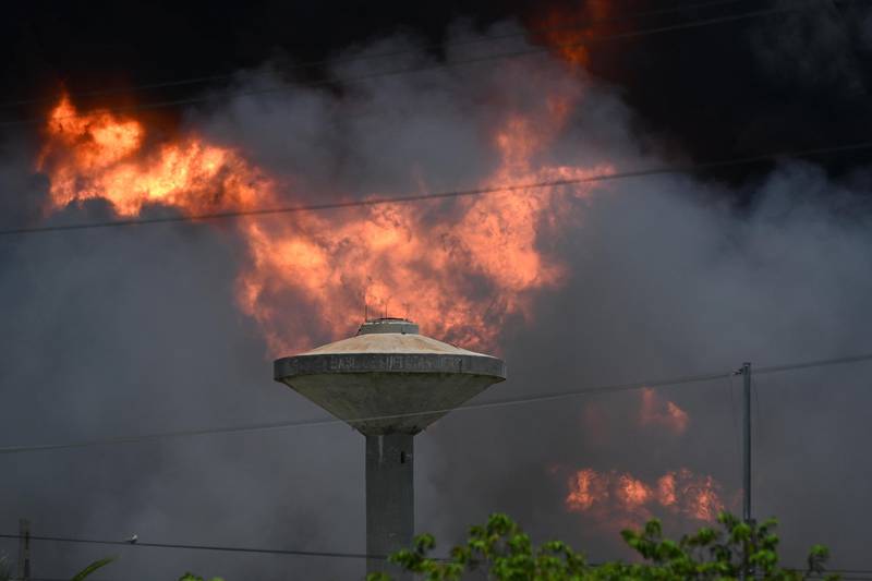 View of an oil tank on fire in Matanzas. AFP