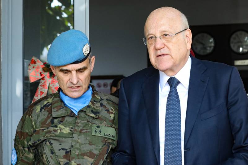 Lebanon's caretaker prime minister Najib Mikati visits Unifil headquarters in the Lebanese town of Naqoura. AFP