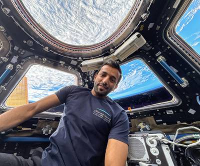 The images were snapped in front of the cupola - an observatory on the station - that shows stunning views of the Earth. Photo: Sultan Al Neyadi Twitter