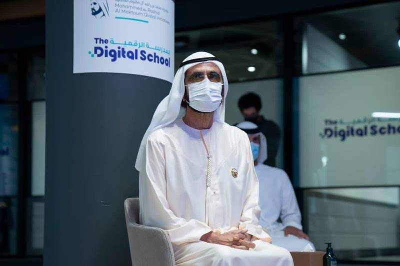 Sheikh Mohammed bin Rashid, Vice President and Ruler of Dubai, attends the launch of The Digital School. Courtesy: Sheikh Mohammed bin Rashid Twitter