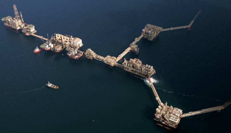 The Lower Zakum field offshore of Abu Dhabi. The latest project to increase gas production capacity at the field is expected to be completed in 2025. Photo: Adnoc