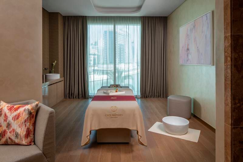 The hotel's spa, Cinq Mondes Dubai, offers all kinds of wellness therapies and five treatment rooms. 
