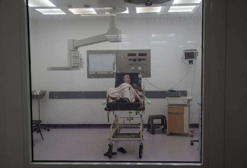 A patient in the Covid-19 intensive care unit at Rafic Hariri University Hospital in Beirut, Lebanon. EPA