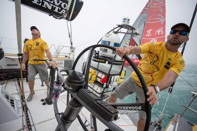 Abu Dhabi Ocean Racing, picutred, currently top the overall standings following four legs of the Volvo Ocean Race. Photo courtesy: Abu Dhabi Ocean Racing / Getty Images