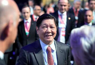 Ferdinand Marcos, President of the Philippines, arrives to attend a session in Davos. AP