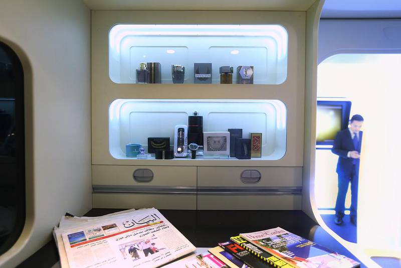 Items from the Etihad Airways Boutique Duty Free catalogue will be displayed on the premium class boarding areas. Delores Johnson / The National