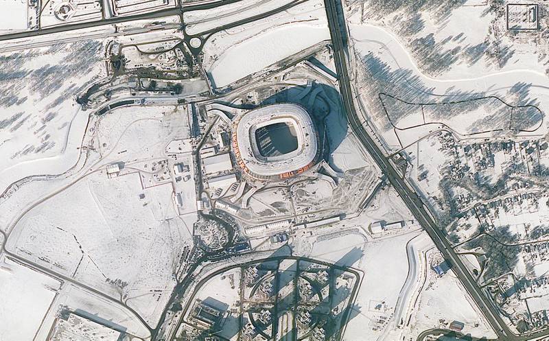 A picture taken from the International Space Station (ISS) shows the Mordovia Arena, which will host matches of the 2018 FIFA World Cup in Saransk, Russia. Reuters