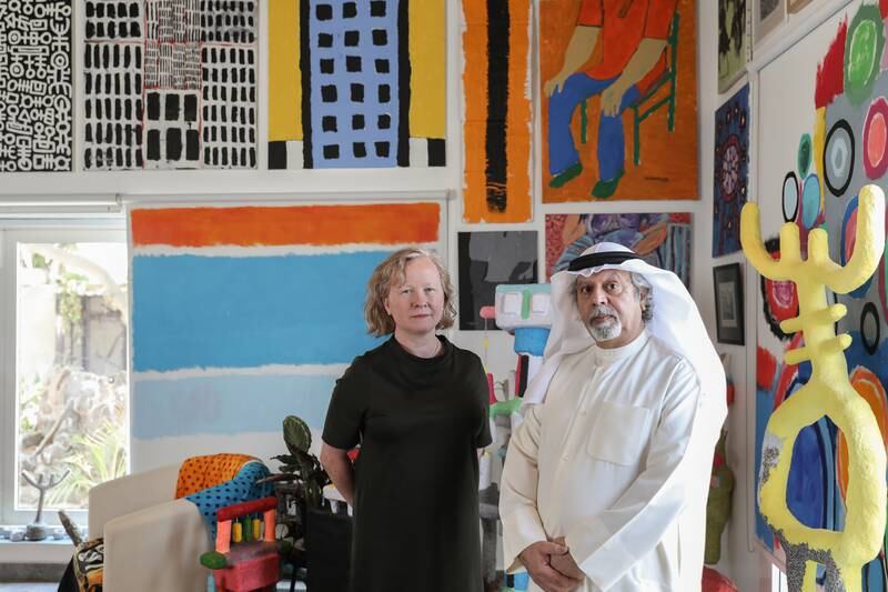 Maya Allison, executive director and chief curator of the NYU Abu Dhabi Art Gallery, with Emirati artist Mohamed Ahmed Ibrahim. Photo: Augustine Paredes / National Pavilion UAE La Biennale Di Venezia
