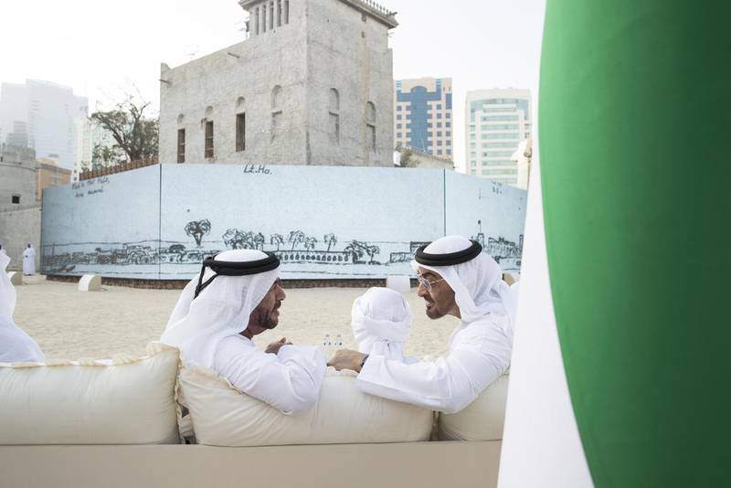 Sheikh Mohammed bin Zayed with Sheikh Suroor bin Mohamed Al Nahyan at Qasr Al Hosn. Ryan Carter / Crown Prince Court - Abu Dhabi