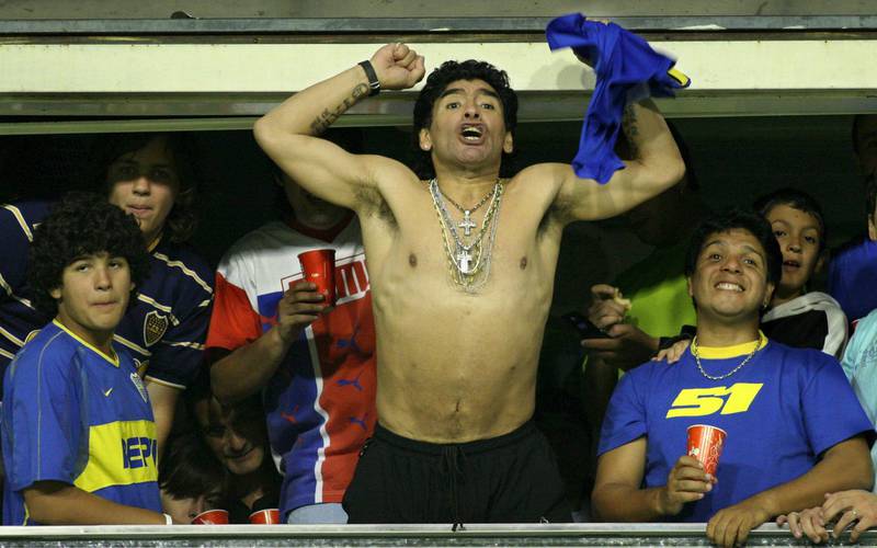 Argentine soccer legend Diego Maradona cheers his team Boca Juniors after winning the Copa Sudamericana soccer final against Mexico's Pumas Unam at La Bombonera stadium in Buenos Aires, Sunday, 18 December 2005   EPA
