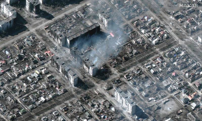 This Maxar satellite image shows the remains of high-rise apartment buildings in Mariupol. AFP