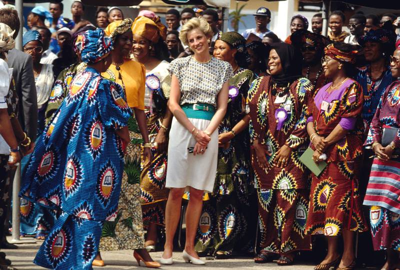 NIGERIA - JUNE 3:  (FILE PHOTO) (PRINCESS DIANA RETROSPECTIVE 17 OF 22)  The Princess of Wales speaks with Nigerians circa 1990 during a visit to Nigeria. Princess Diana, 36-years-old, died with her companion Dodi Fayed, 41-years-old, in a car crash August 31, 1997 in Paris, France. Fayed was the son of an Egyptian billionaire.  (Photo by Georges De Keerle/Getty Images)
