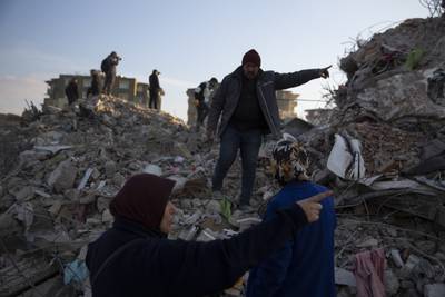 Collapsed buildings in Antakya, Turkey. AP