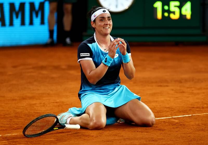 Ons Jabeur celebrates beating Jessica Pegula in the Madrid Open final. Getty