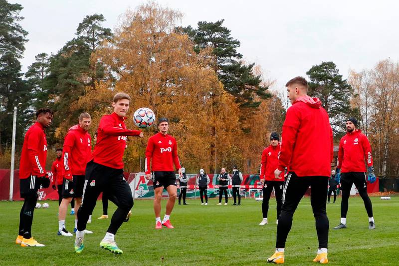 Lokomotiv Moscow players take part in a training session at the team's training ground in Bakovka outside Moscow. AFP
