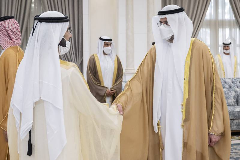 Sheikh Mohammed bin Rashid with Sheikh Sultan bin Mohammed Al Qasimi, Crown Prince of and Deputy Ruler of Sharjah, right. Photo: Hamad Al Kaabi / Ministry of Presidential Affairs 
