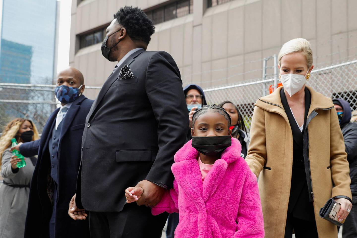 Gianna Floyd, 6, looks on outside the Hennepin County Government Center during the closing statements in the trial of former police officer Derek Chauvin, who is facing murder charges in the death of George Floyd, in Minneapolis, Minnesota, U.S., April 19, 2021. REUTERS/Nicholas Pfosi