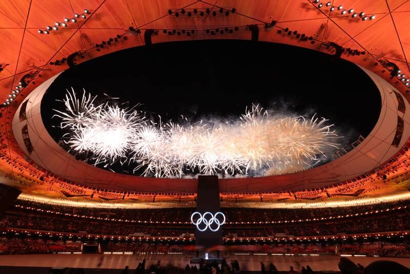 Firework display during the Opening Ceremony at the Beijing National Stadium. Getty