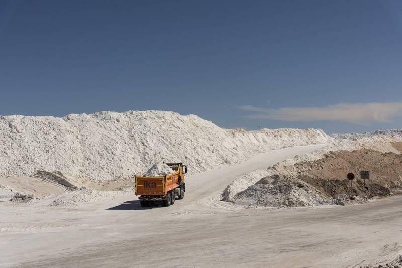 A lorry carries a load of potassium chloride at the Albemarle lithium mine in Calama. Bloomberg