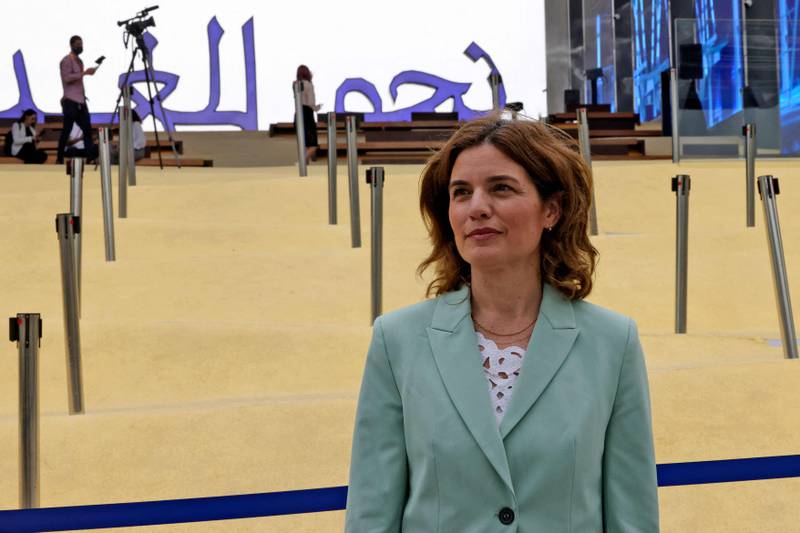 Israel's Minister of Environmental Protection, Tamar Zandberg, at her country's pavilion at Expo 2020 Dubai. Karim Sahib / AFP