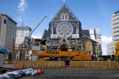 The cathedral nearly ten years later, under repair in Christchurch on February 17, 2021. AFP