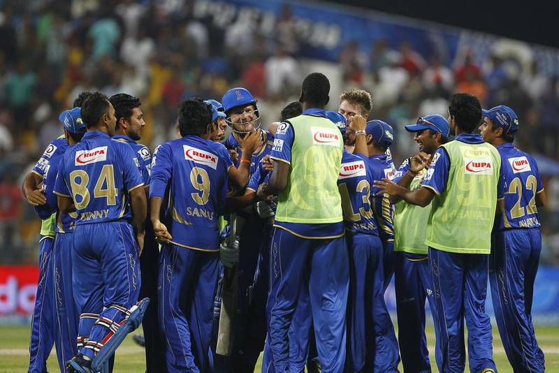 The Rajasthan Royals were a happy bunch after beating the Delhi Daredevils to stay firm in the third place in the standings. Jeffrey E Biteng / The National