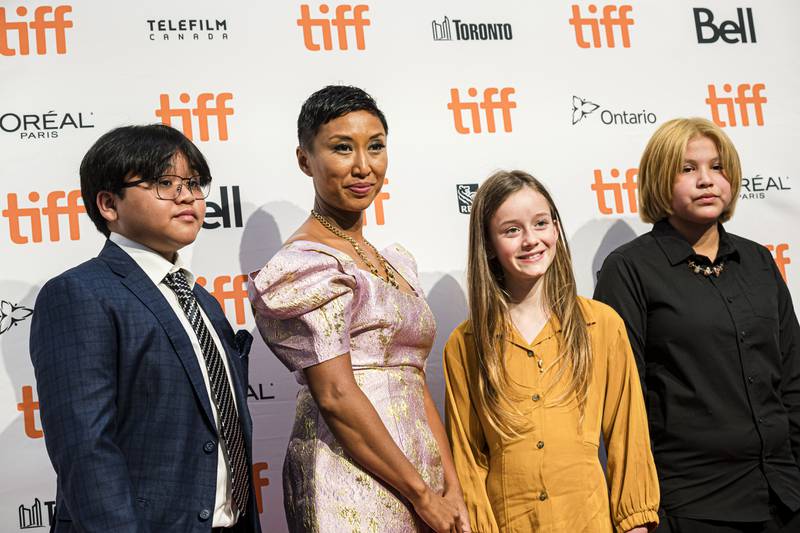 Liam Diaz, Catherine Hernandez, Anna Claire Beitel and Essence Fox attend the 'Scarborough' premiere at the 2021 Toronto International Film Festival. AP