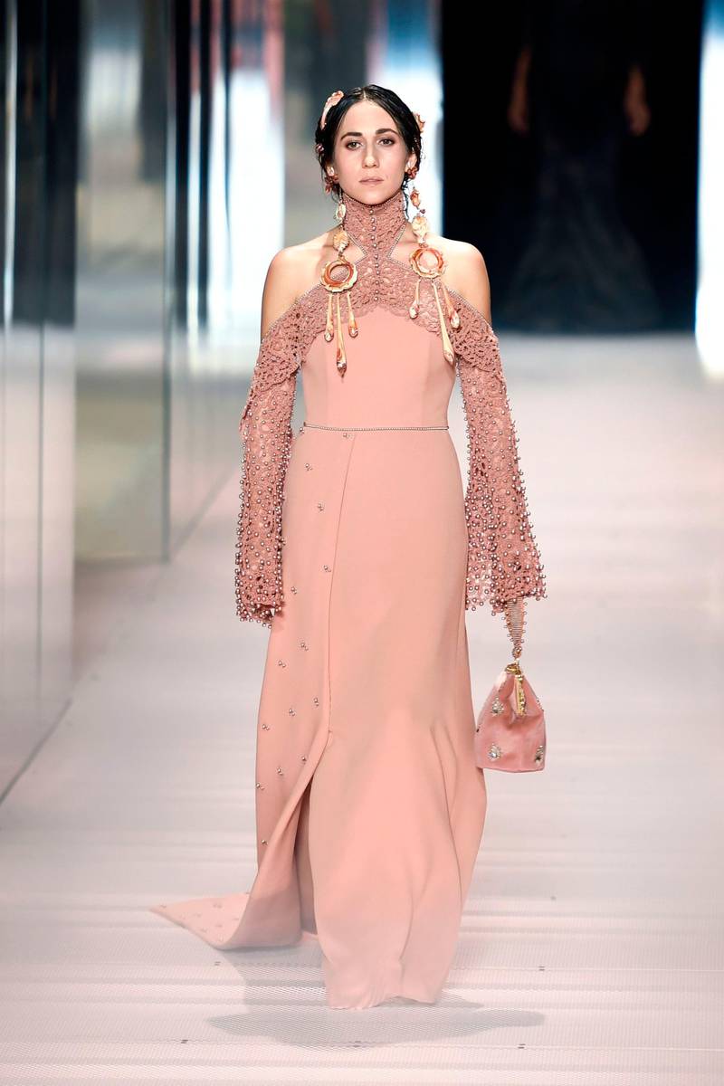 Italian jewellery designer Delfina Delettrez Fendi walks during the Fendi spring / summer 2021 show during Paris Haute Couture Week on January 27. AFP
