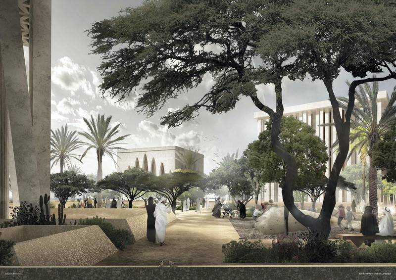 An artist's impression of the landscape at the Abrahamic Family House. Courtesy Adjaye Associate