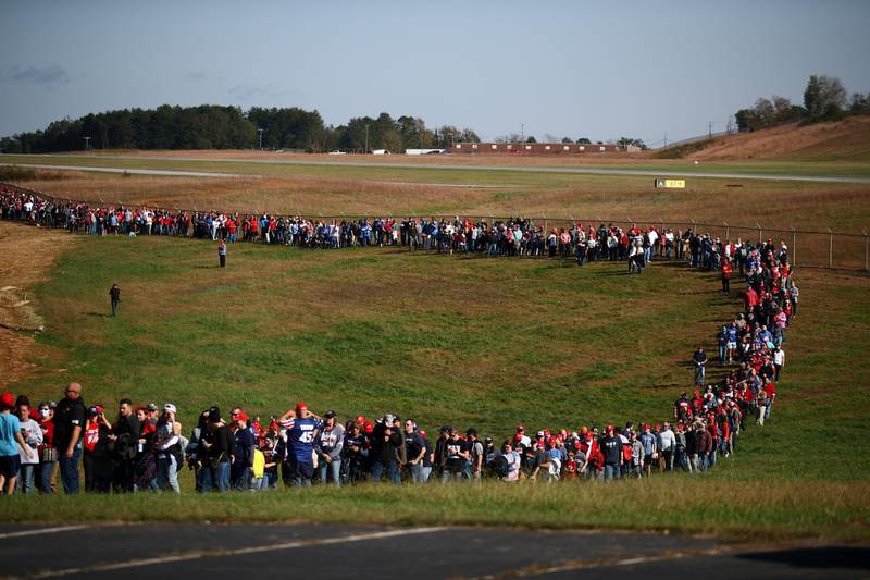 Supporters wait for the rally of US. President Donald Trump at Hickory Regional Airport in Hickory, North Carolina US. Reuters