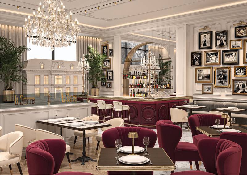 The new restaurants will have blond parquet floors, burgundy velvet upholstery and cream leather chairs.