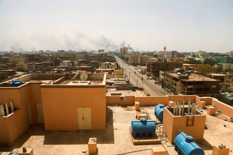 Smoke rises over buildings during clashes between the paramilitary Rapid Support Forces and the army in Khartoum. Reuters