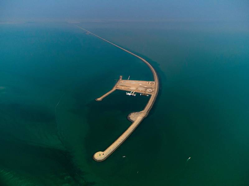 The breakwaters of the Grand Faw Port project, which is being built in the southern city of Basra, Iraq. AFP