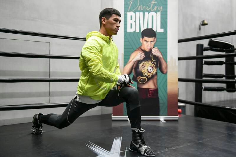 Dmitry Bivol works out at Kane's Boxing Academy, Abu Dhabi. 